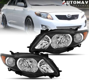 For 2009-2010 Toyota Corolla Headlights Black Housing Clear Lens Pair Left+Right - Picture 1 of 12