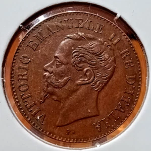 1867 Milan Italy 2 Centesimi, Emmanuel II, Standard Circulation Bronze Coin - Picture 1 of 6