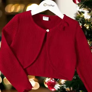 PatPat Girl Cardigan Sweater Bolero Long-Sleeves 4-5Y Burgundy - Picture 1 of 10