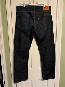 Levi's 513 Slim STRAIGHT Jeans Size 36 x 30 Distressed Button Fly Dark Blue - Picture 1 of 4