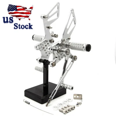 US CNC Silver Rearsets Footpegs Adjustable For Suzuki GSXR750 GSXR600 2001-2005 - Image 1 of 4