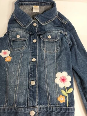 Gymboree Girl Kids Jeans Jacket  Embroidery Floral design 100% Cotton Sz Large - Image 1 of 4