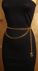 Mujeres Oro Metal Cadena Eslabones Onda Lateral Frontal Moda Cinturón Moneda Dije Talla XS S M - Imagen 1 de 24