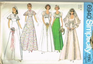 Wedding Dress Princess Skirt Bridal Pattern Simplicity 6940 Size 8 1970's VTG