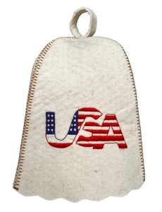 Cappello Sauna Tradizionale Lana Pecora Cappello Banya Ricamo Patriottico Americano Bianco - Foto 1 di 7