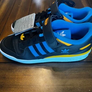 Size 11 Mens adidas Forum Low Black Pulse Blue Collegiate Gold Male Sneakers - Picture 1 of 11