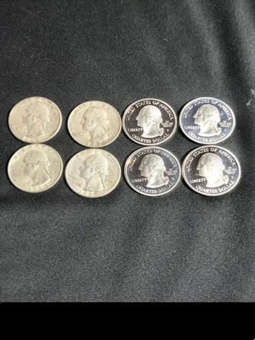 Lot of 8-90% Silver Quarters 4 Washington Quarters And 4 Proof ATB State $2 Face Cover