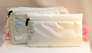 New NARS Skin Makeup Bags Set of 2 Ivory Cream Colored Pearlescent Metalic Tote - Picture 1 of 5