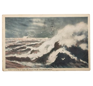 Atlantic City New Jersey NJ Heavy Storm Boardwalk 1918 cartolina annullo 2 francobolli - Foto 1 di 3