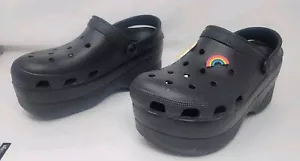 Croc Style Platform Clogs Thick Shoes 4 Inch Lift Black Women Size 10.5 - Picture 1 of 7