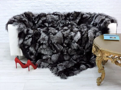 Cozy Echtem Silber Fuchs Überwurf King Decke Flickwerk Pelz Elegant Glam 245 - Bild 1 von 4