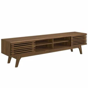 70" Mid Century HD TV Media Stand Walnut Slatted Sliding Doors Low Profile - Picture 1 of 5