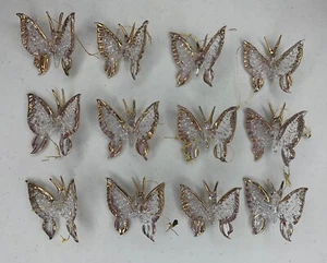 Lot of 12 Butterfly Lampwork Ornaments Clear Glass with Gold Vintage Sculpture - Picture 1 of 16