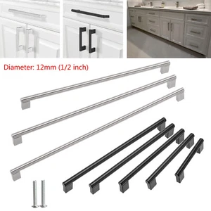 Kitchen Cabinet Pulls T-Bar Stainless Steel Drawer Handles Brushed Silver/Black - Picture 1 of 15