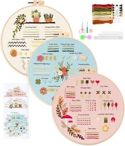 Embroidery Starter Kit for Beginner DIY: 3 Sets Adults Cross Stitch Kit, for Cra - Picture 1 of 6