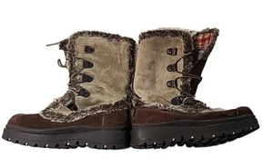 Vintage Y2K Skechers Boots Womens 10  Platform Tan Suede Leather Frolic Faux Fur - Picture 1 of 10