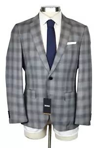 Boss Sport Coat 42 R Men's Light Grey Plaid Slim Fit Virgin Wool Hutson-222 NWT - Picture 1 of 12