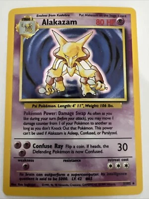 Vintage 1999 Pokemon ALAKAZAM Holo Card  (1/102)  80 HP - Image 1 of 4