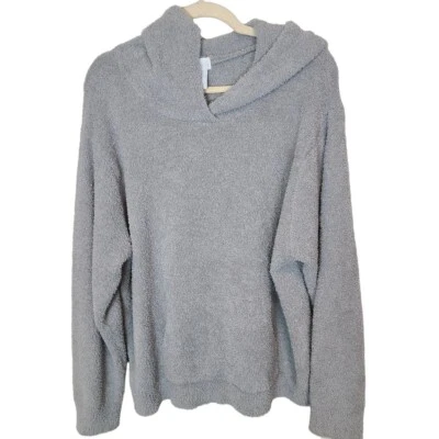 Conjunto de pijama Softies feminino 2X/3X cinza com capuz suéter e calça pelúcia 2 peças lounge - Imagem 1 de 4