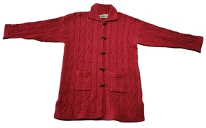 Aran Crafts Pullover Herren XL rot Merinowolle Strickjacke Irland Zopfmuster Taschen - Bild 1 von 14