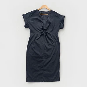 Lafayette 148 Black Knot Twist Front Short Sleeve Cotton Blend Dress Sz 14 LBD - Picture 1 of 13