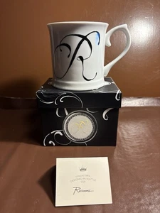 Rosanna "Initially Yours" Monogram Mug – Letter R– Black & White Porcelain Cup - Picture 1 of 14