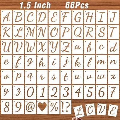 1.5 Inch Calligraphy Stencil Kit, 66 Reusable Alphabet & Number Templates - Image 1 of 4
