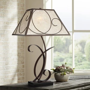 Teri Rustic Farmhouse Table Lamp 27" Tall Brown Scroll Metal USB Dimmer Cord - Picture 1 of 10