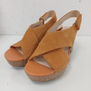 Clarks Orange Brown Leather Strappy Platform Heels UK8 EU41 Women's RMF03-ER - Picture 1 of 9