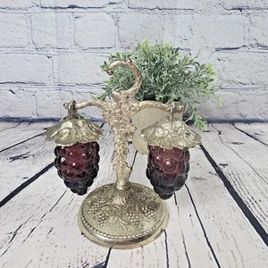 Vintage Hanging Purple Glass Grapes Salt and Pepper Shakers Set Japan - Picture 1 of 9