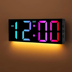 Alampan 12" Large Digital Wall Clock with Remote Control, Corded RGB LED Clock w - Picture 1 of 12