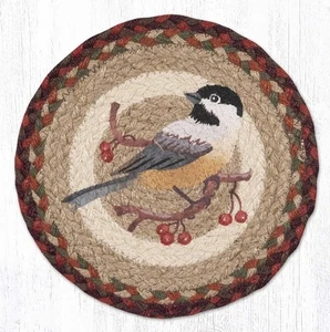 CHICKADEE Untersetzer 10" rund 100% natürlich geflochten Jute VOGEL UNTERSETZER KOSTENLOSER VERSAND - Bild 1 von 1