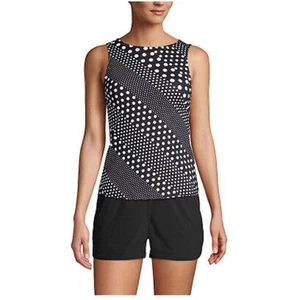 Lands End Swim High Neck UPF 50 Modest Tankini Top Black White Dot Size 16 D - Picture 1 of 8
