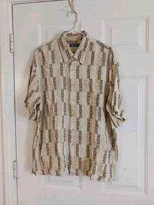 Vintage Puritan Hawaiian Style Shirt Men's XL Beige Tiki Totem Aloha Rayon - Picture 1 of 6