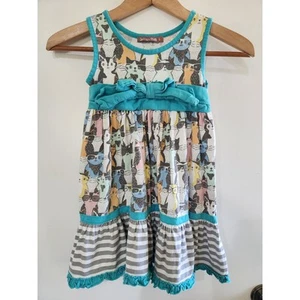 Jelly the Pug kids cat dress with ruffle bottom size 6 blue and white - Picture 1 of 7