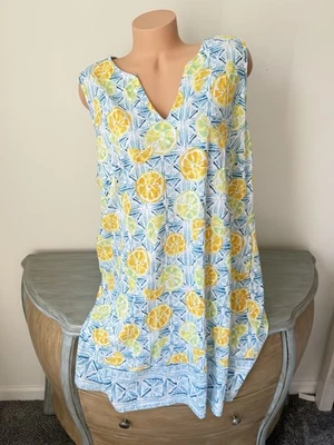 Lands End Tank Dress Shift 2X 20-22w Citrus V Neck Sleeveless Lemon Lime Slice - Image 1 of 4