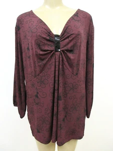 APOSTROPHE WOMAN BURGUNDY & BLACK FLORAL DESIGN 3/4 SLEEVE TOP SIZE 16/18W - NEW - Picture 1 of 6