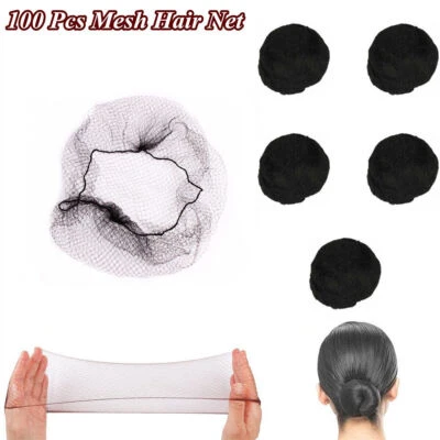 100 x Black Invisible Hair Nets Bun Cover Elastic Edge Mesh Hairnet Stretch Cap - Image 1 of 4