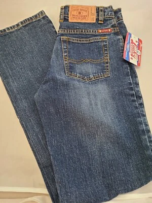 全新带标签 Girls Lucky Brand 深色紧身牛仔牛仔裤低腰弹力喇叭 10R 26x26.5 — 第 1/4 张图片
