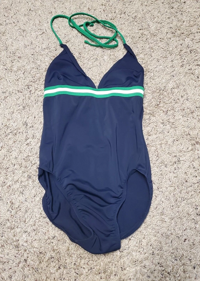 Traje de baño Converse One Star para mujer pequeño azul blanco verde cuerda halter de una pieza Foto 1 de 4