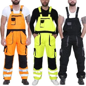 Hi Viz Vis Lätzchen & Brace Coverall Latzhosen Sicherheit Overall Arbeitskleidung Männer 2 Farbton - Bild 1 von 10