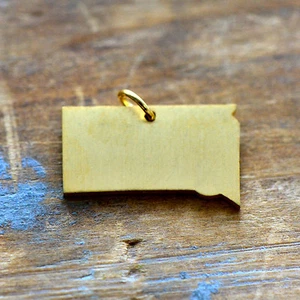 South Dakota State Charm - Brushed 24k Gold Plated Stainless Steel Pendant - Picture 1 of 3