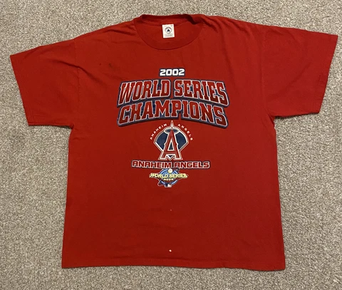 VTG Los Angeles Angels Shirt Mens XL Red 2002 World Series Champions Anaheim Cover