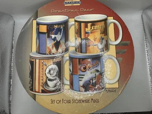 Sakura Downtown Deco Complete Set of Four Beautiful Stoneware Mugs - Picture 1 of 9