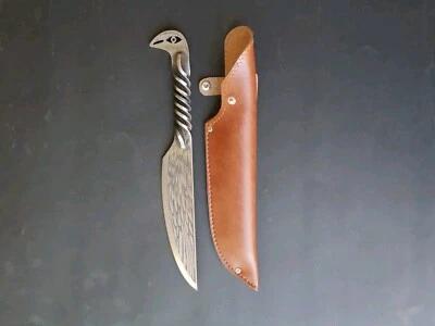 Cuchillo de hoja fija mango retorcido en forma de pájaro acero inoxidable damasco de 13 pulgadas  Foto 1 de 4