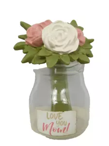 Small glass vase with flowers "Love you MOM!"- New by Blossom Bucket #12845 - Picture 1 of 7
