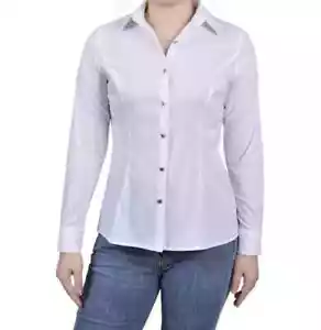NY Collection Petite White Button down Rhinestone Collar Blouse Top Sz PM NEW - Picture 1 of 3