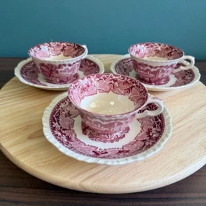 Juego de 3 tazas y platillos de té vintage Masons Vista Red Ironstone hechos en Inglaterra - Imagen 1 de 10