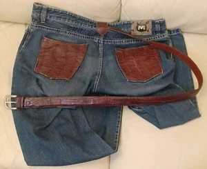 MAURI MENS BABY CROCODILE POCKETS RELAXED JEANS SIZE 36 & CROCODILE BELT SIZE 38 - Picture 1 of 12