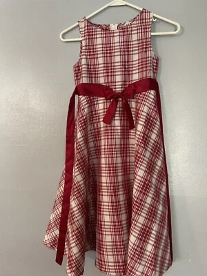 Bonnie Jean Silver Metallic Plaid Sash Bow Twirl Dress Girls 7 Holiday Dress - Image 1 of 3